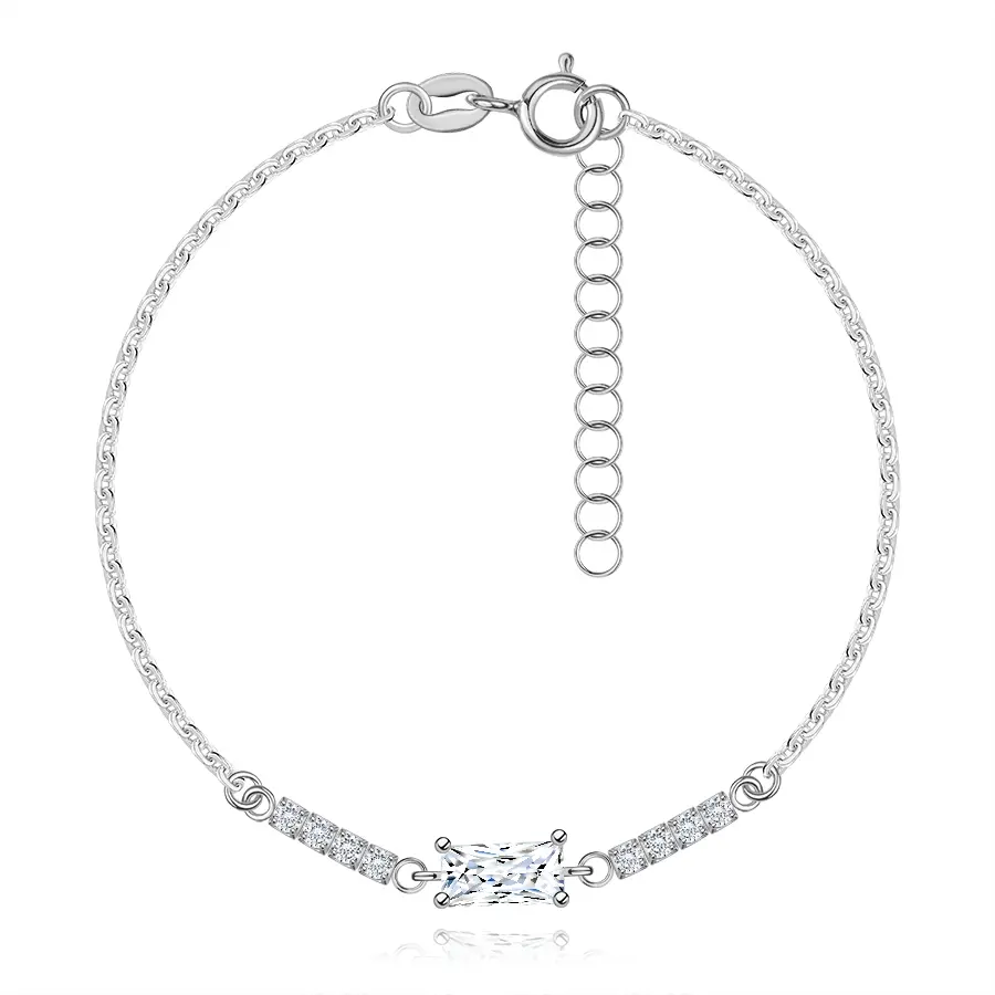 Strieborný náramok 925 s obdĺžnikovým zirkónom a pásikmi