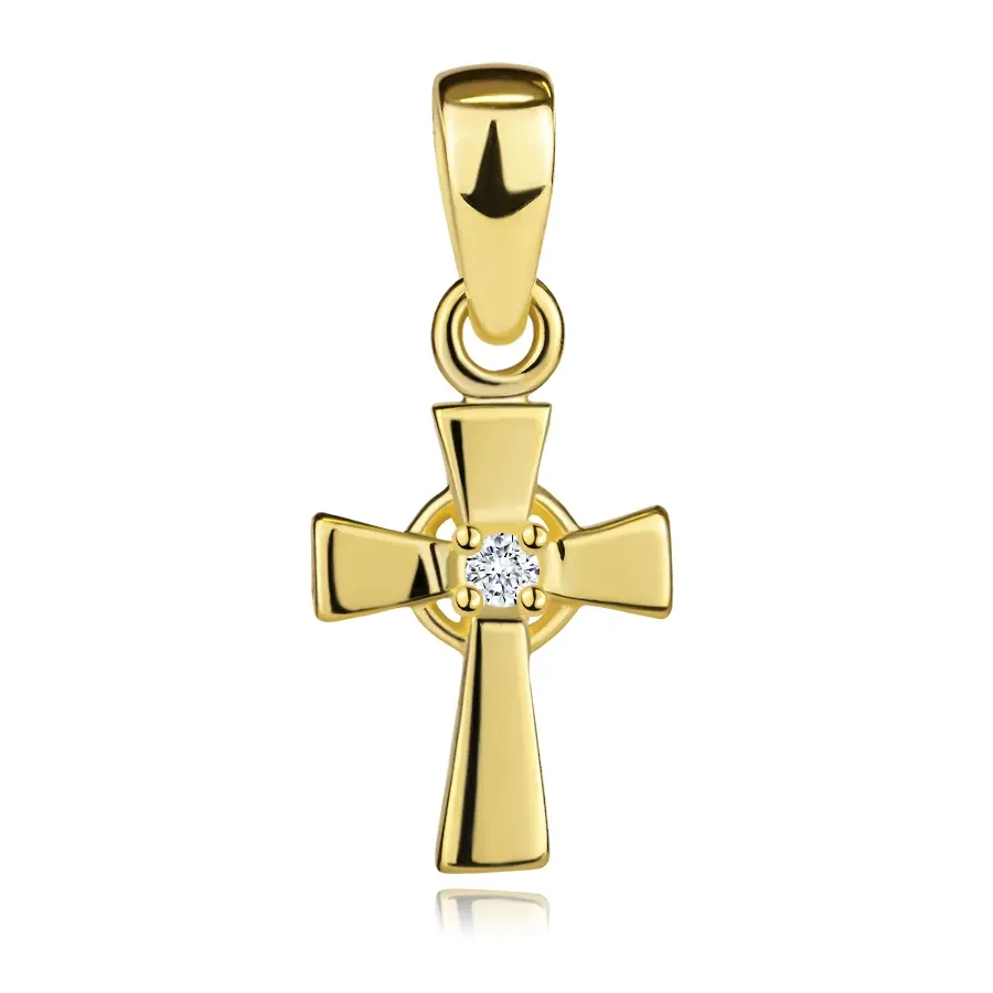 Zlatý prívesok 14K kríž so zirkónom a rozširujúcimi sa ramenami