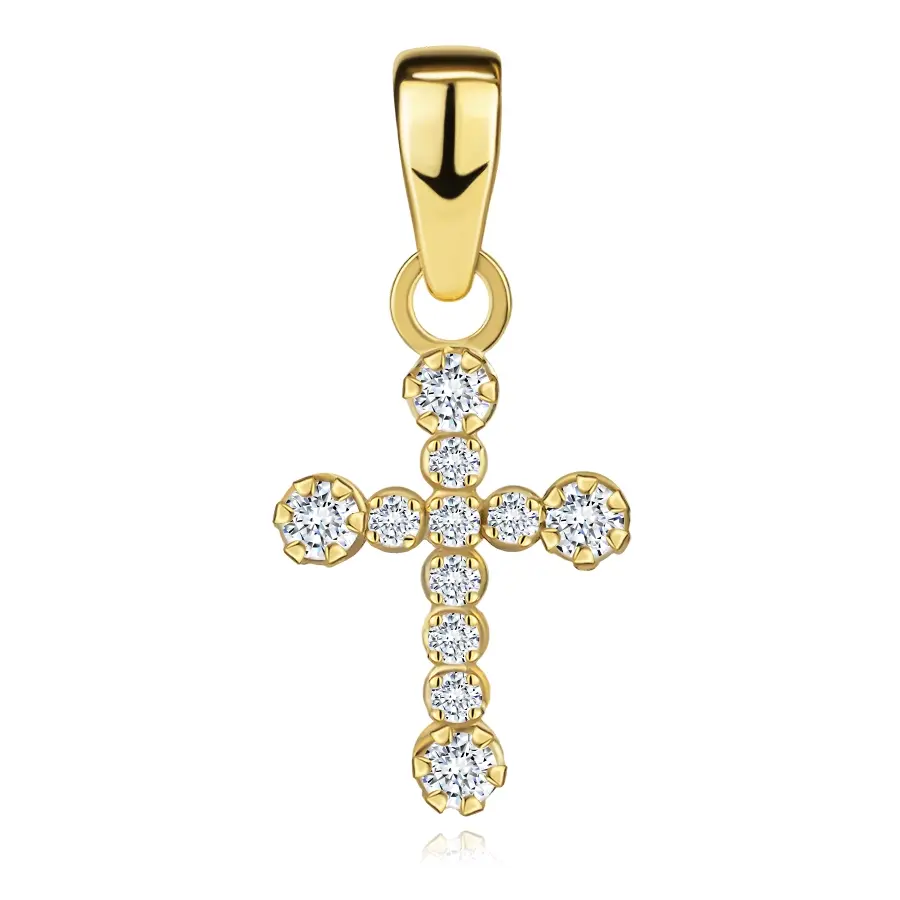Zlatý prívesok 14K latinský kríž z okrúhlych zirkónov