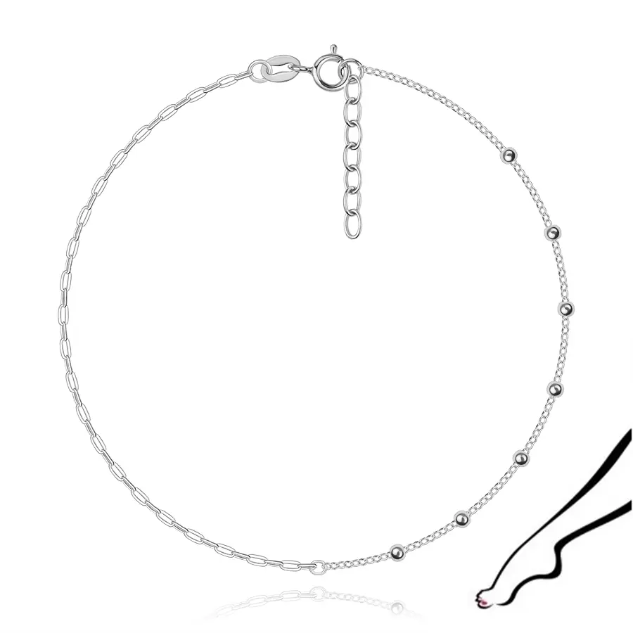 Strieborný náramok na členok 925 kombinovaná retiazka s guľôčkami