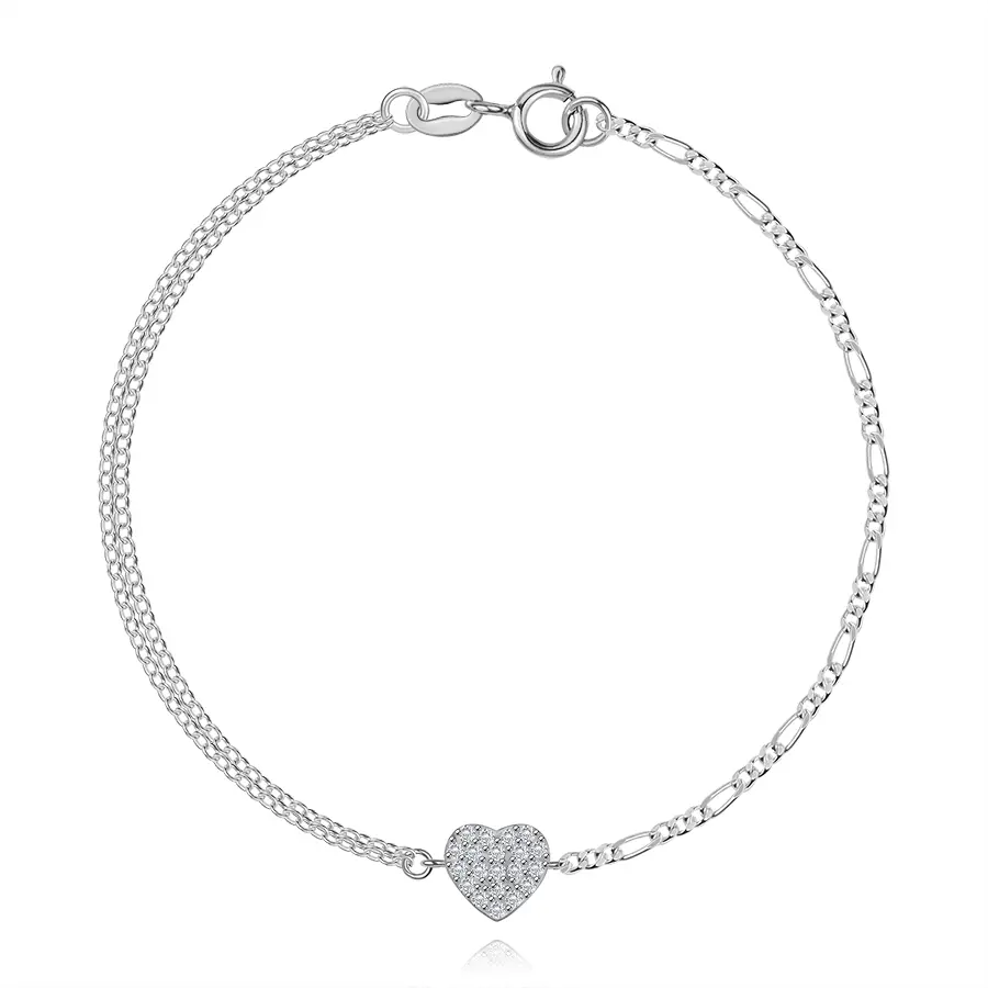 Strieborný náramok 925 so srdcom a kombinovanými retiazkami
