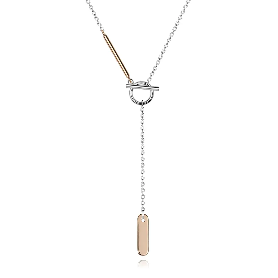 Dvojfarebný strieborný náhrdelník 925 s ružovou paličkou a plochým oválom