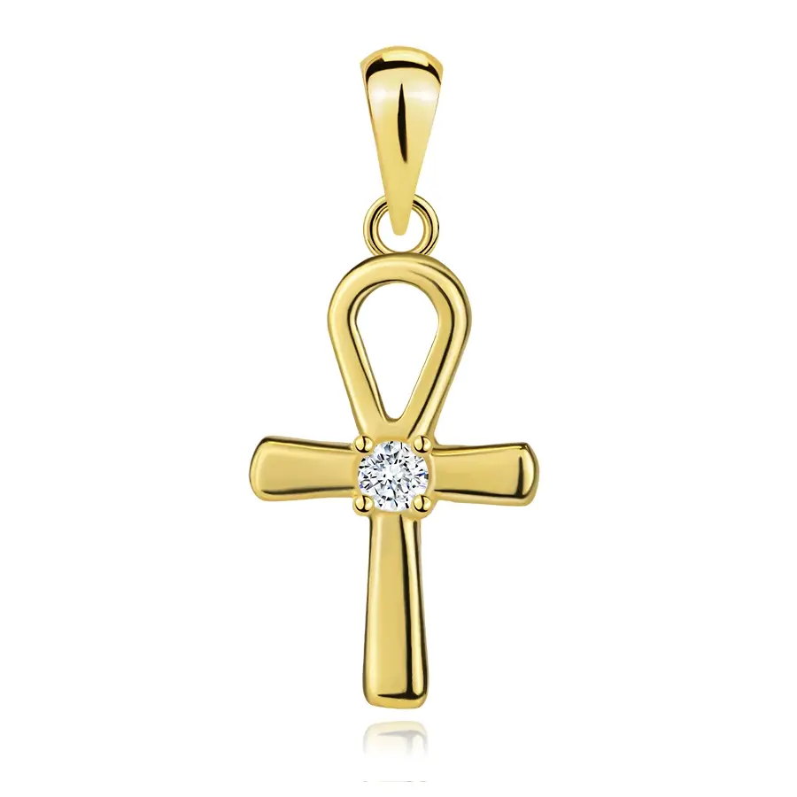 Zlatý prívesok 9K kríž Ankh so zirkónom