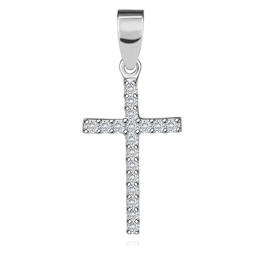 Zlatý prívesok 9K z bieleho zlata v tvare kríža so zirkónmi