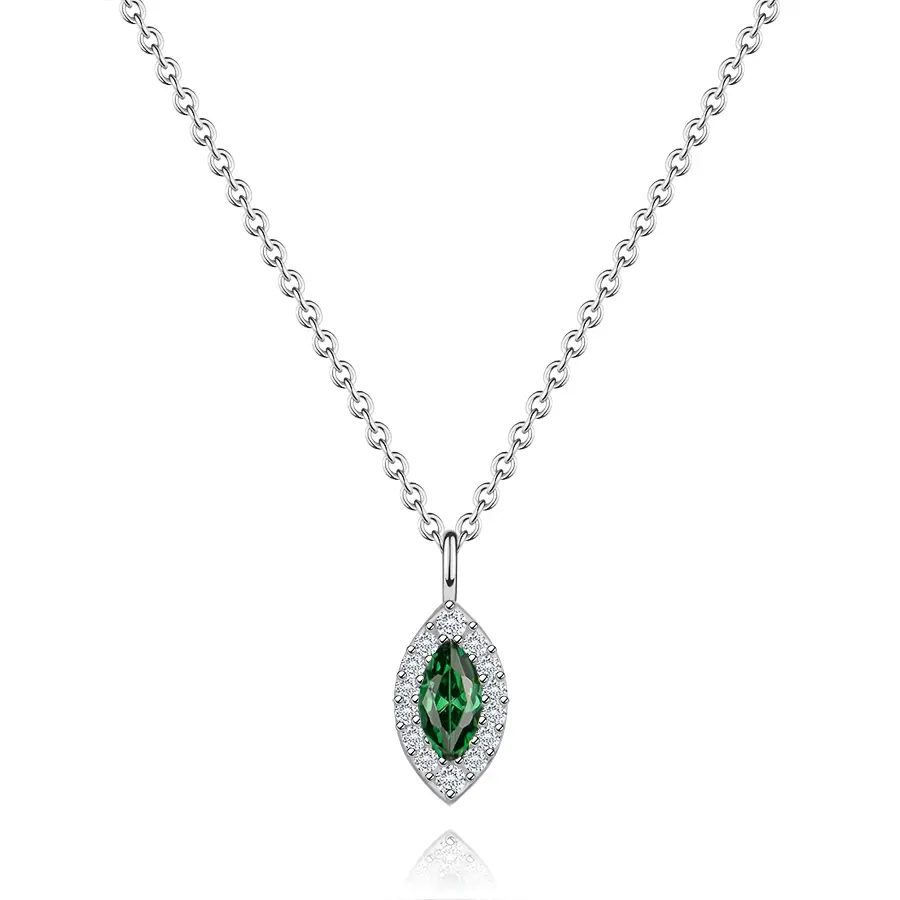 Strieborný náhrdelník 925 so zeleným zirkónom v tvare zrnka