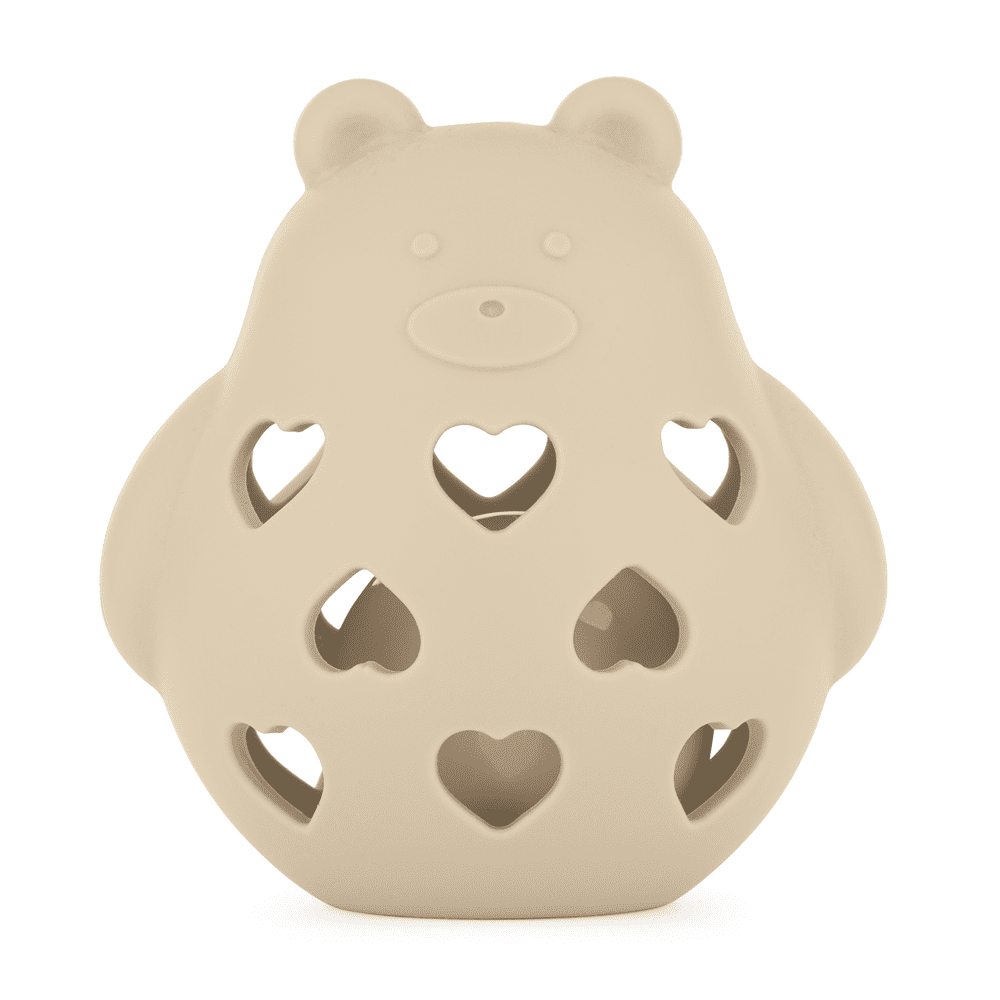 PETITE&MARS Hračka silikónová s hrkálkou Bear Basil Desert Sand 0m+