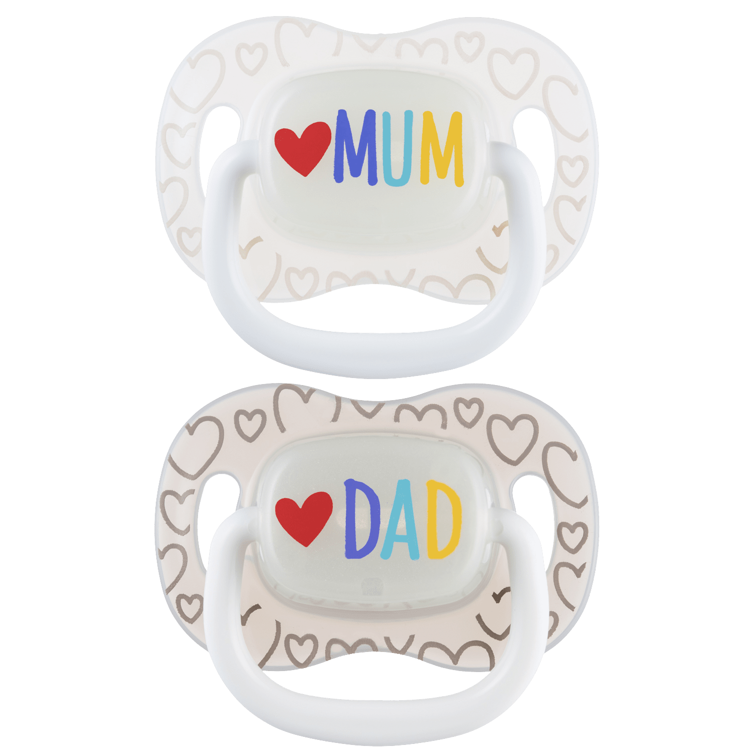 CANPOL BABIES Cumlík svietiaci silikónový symetrický LOVE MUM&DAD 6-18m 2 ks