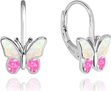 MINET Trblietavé detské strieborné náušnice Motýliky s ružovým opálom (Ag 925/1000, 1,85 g)