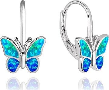 MINET Trblietavé detské strieborné náušnice Motýliky s modrým opálom (Ag 925/1000, 1,9 g)