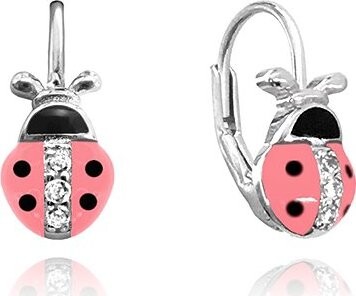 MINET Detské strieborné náušnice Ružové lienky vykladané zirkónmi (Ag 925/1000, 2,05 g)