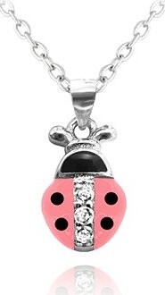 MINET Detský strieborný náhrdelník Ružová lienka vykladaná zirkónmi (Ag 925/1000, 2,4 g)