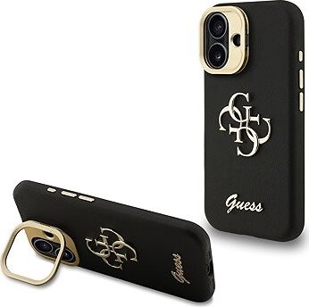 Guess PU Grained 4G Logo Stand Camera Frame Zadný Kryt na iPhone 16 Black