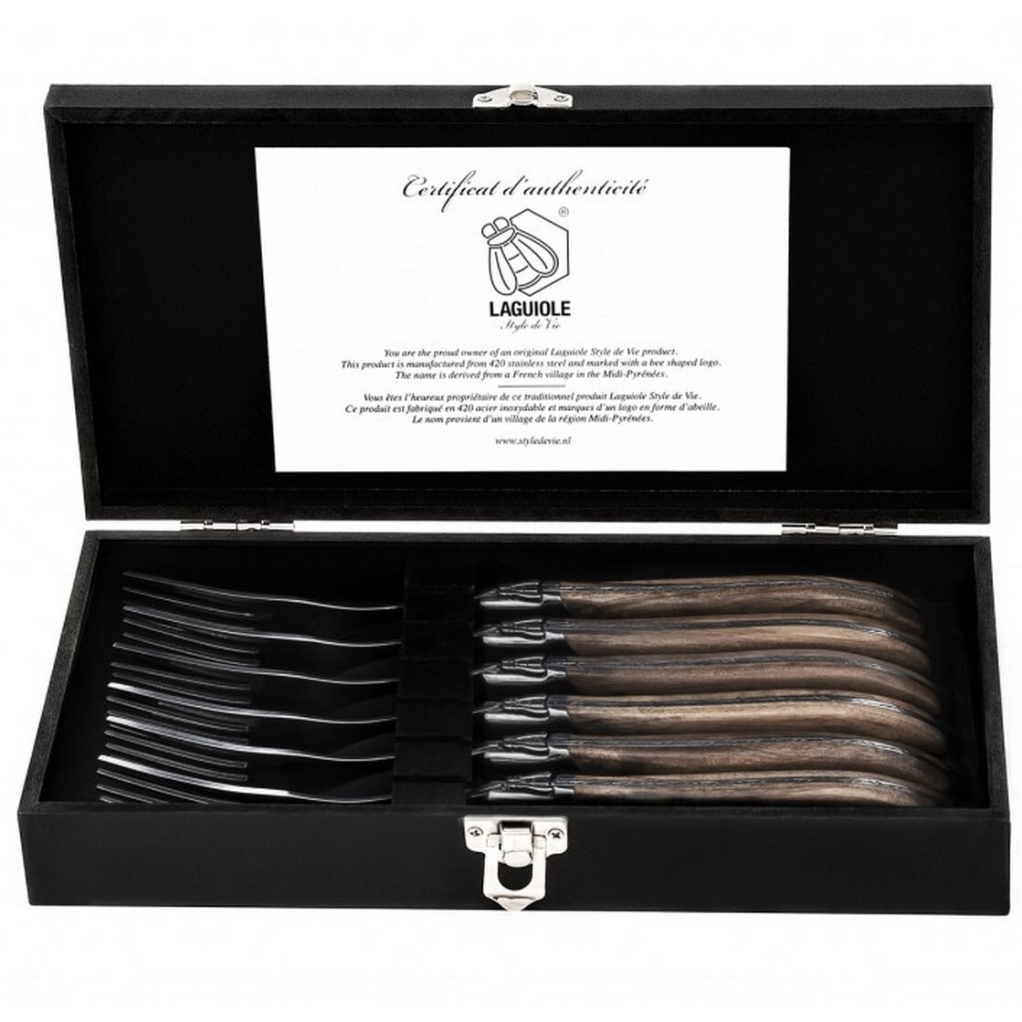 Sada vidličiek na steaky LAGUIOLE LUXURY , 6 ks, rukoväť z olivového dreva, Laguiole