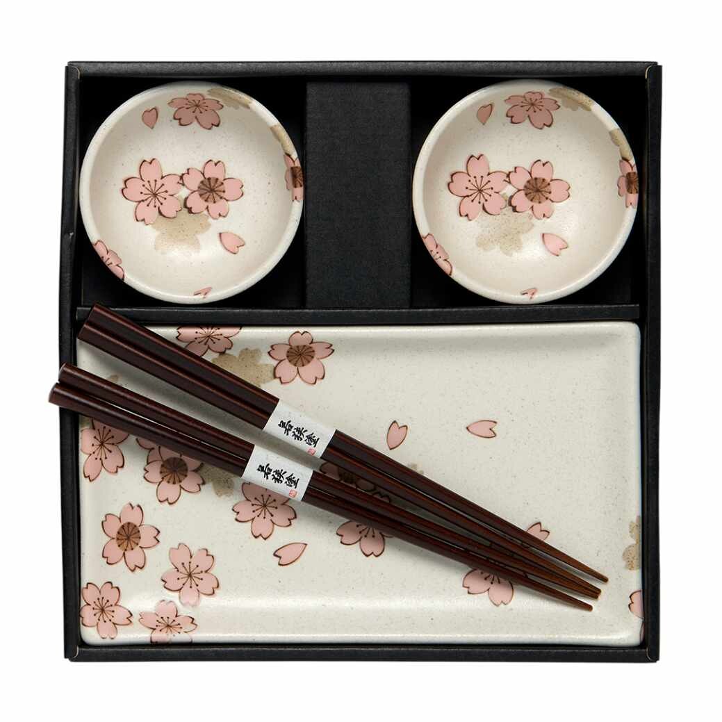 Súprava na sushi WHITE & PINK SAKURA, sada 6 ks, biela, keramika, MIJ