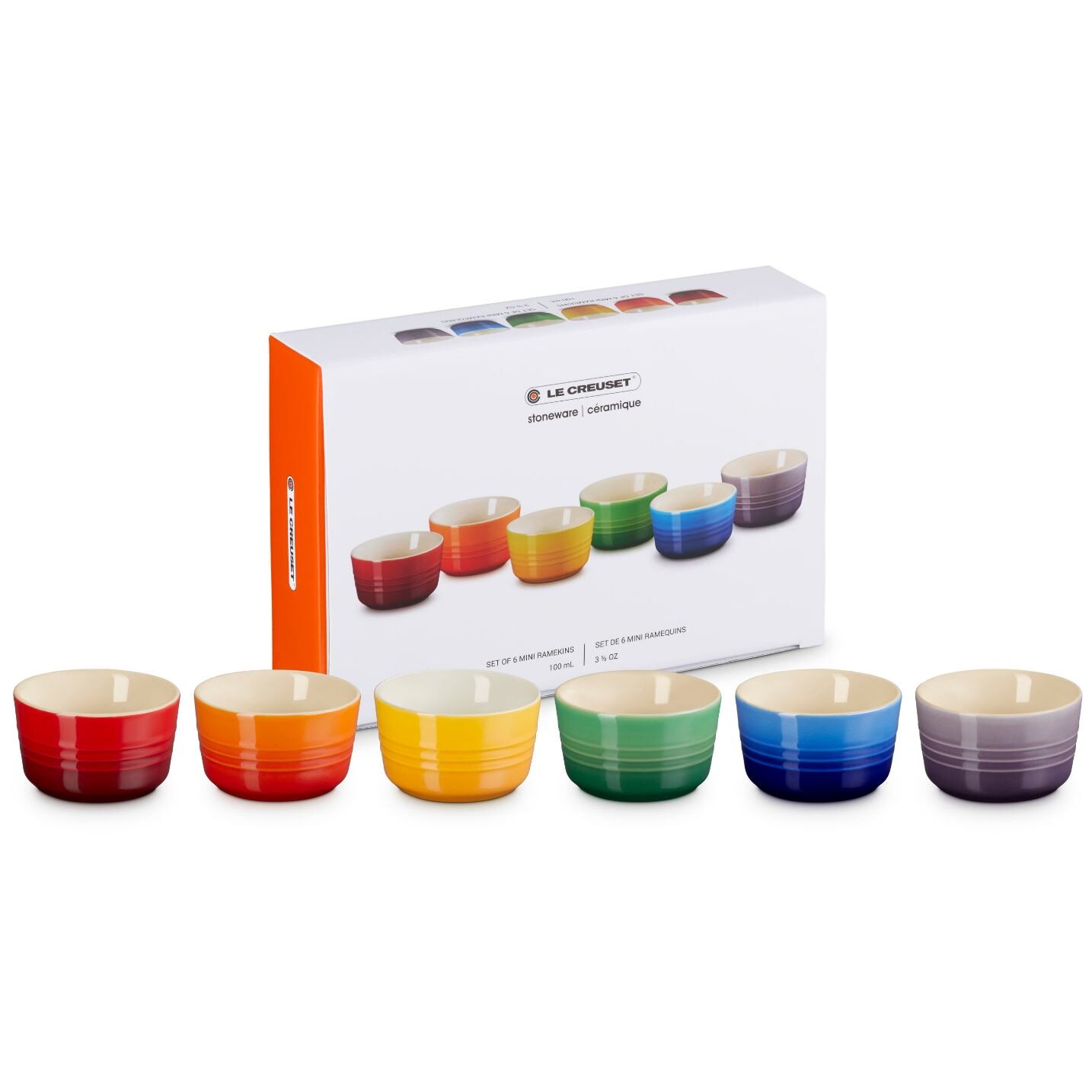 Ramekin 100 ml, sada 6 ks, RAINBOW, kamenina, Le Creuset