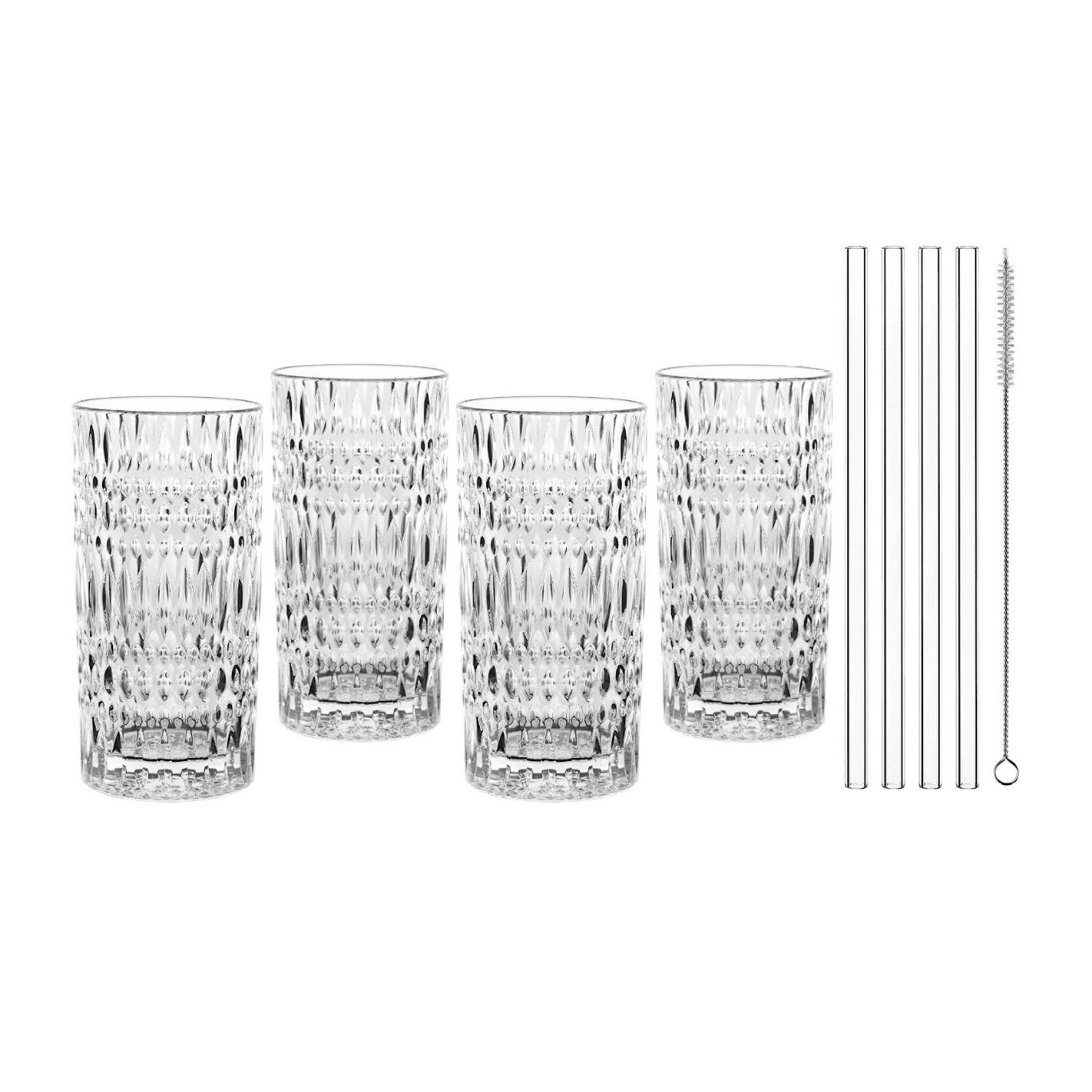 Pohár na long drink TASTES GOOD 422 ml, sada 4 ks, so slamkami, Nachtmann