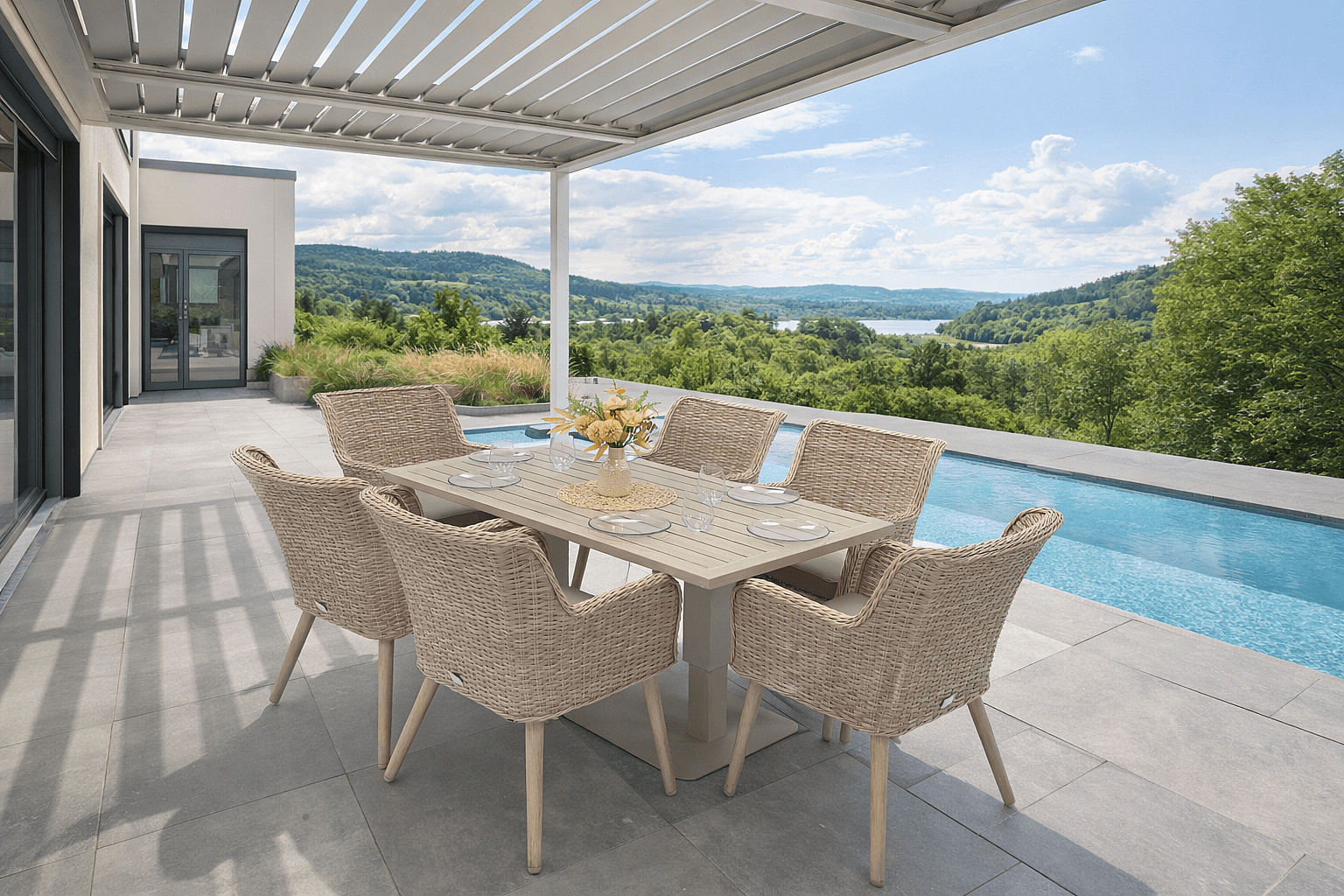 DEOKORK Záhradná ratanová zostava MALIBU 1+6 (cappuccino)