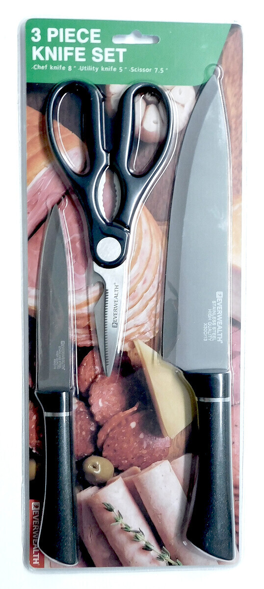 MAKRO - 3-dielny set, 2 x nôž a 1 x nožnice