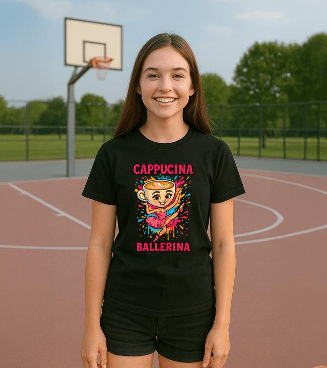 Cappucina Ballerina 2 tričko čierne - Italian Brainrot - 5XS (116)