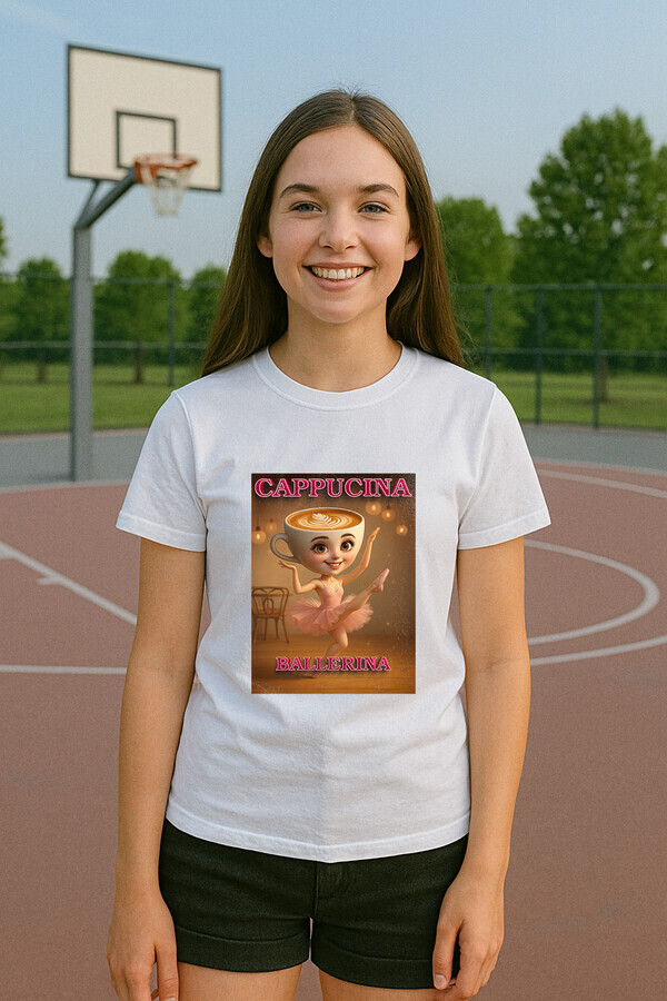 Cappucina Ballerina tričko biele - Italian Brainrot - 5XS (116)