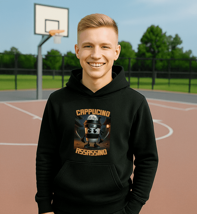 Cappucino Assassino mikina čierna - Italian Brainrot - 5XS (116)