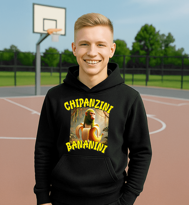 Chimpanzii Banani mikina čierna - Italian Brainrot - 5XS (116)