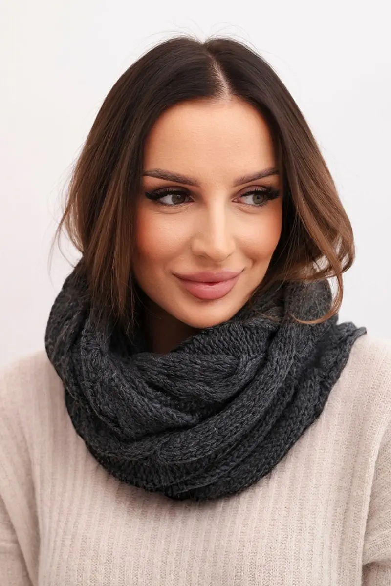 Dámsky pletený komínový šál KN23 grafitový
