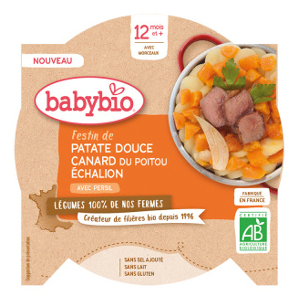 BABYBIO Sladké zemiaky s kačacím mäsom, šalotkou a rozmarínom 230 g, poškodený obal