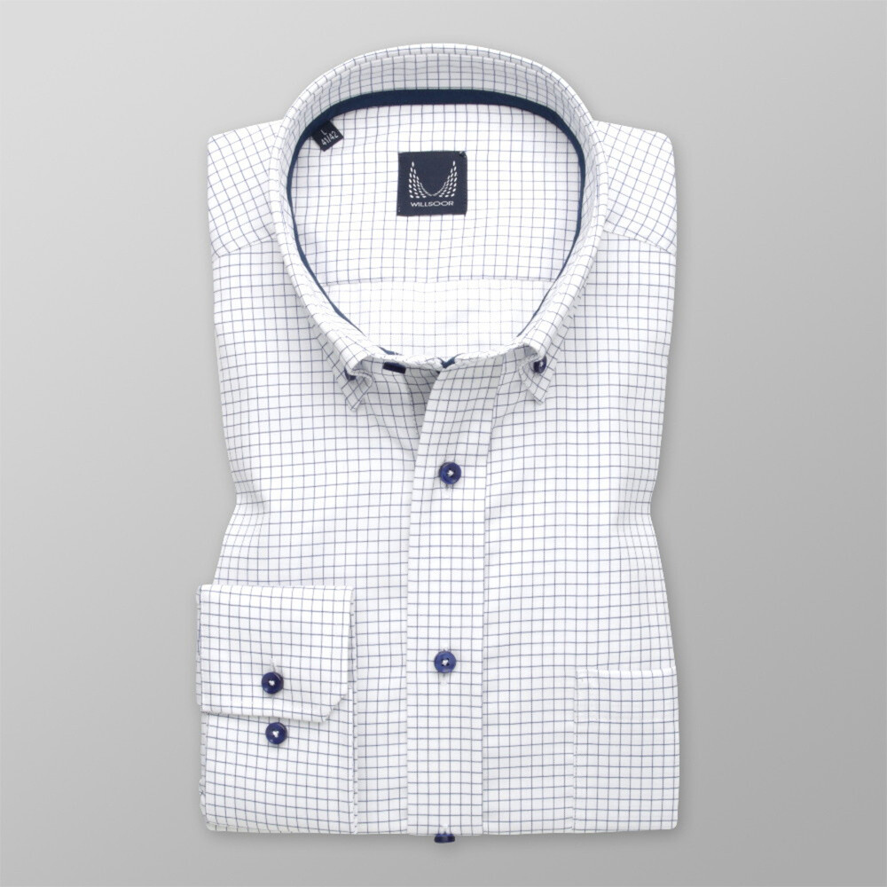 Pánska biela klasická košeľa s károvaným vzorom 13024