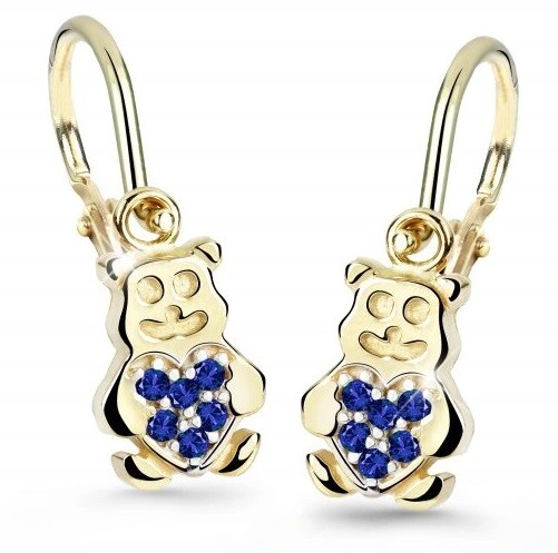 Cutie Jewellery Detské náušnice zo žltého zlata Medvedíky C2751-10-X-1 modrá