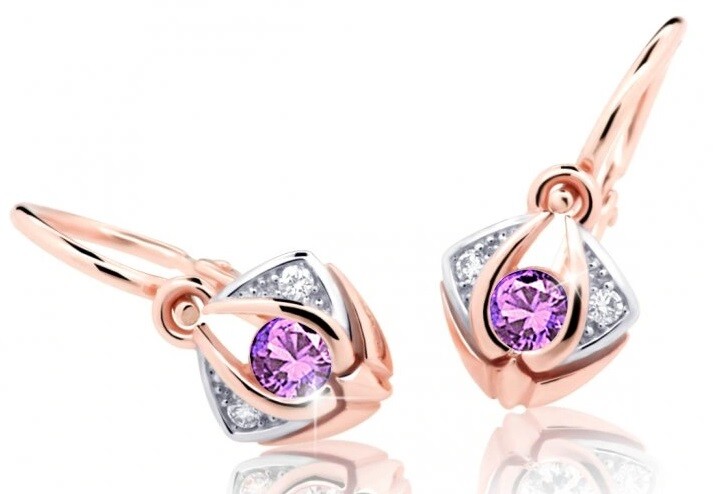 Cutie Jewellery Krásne detské náušnice z ružového zlata C2217-10-X-4 fialová