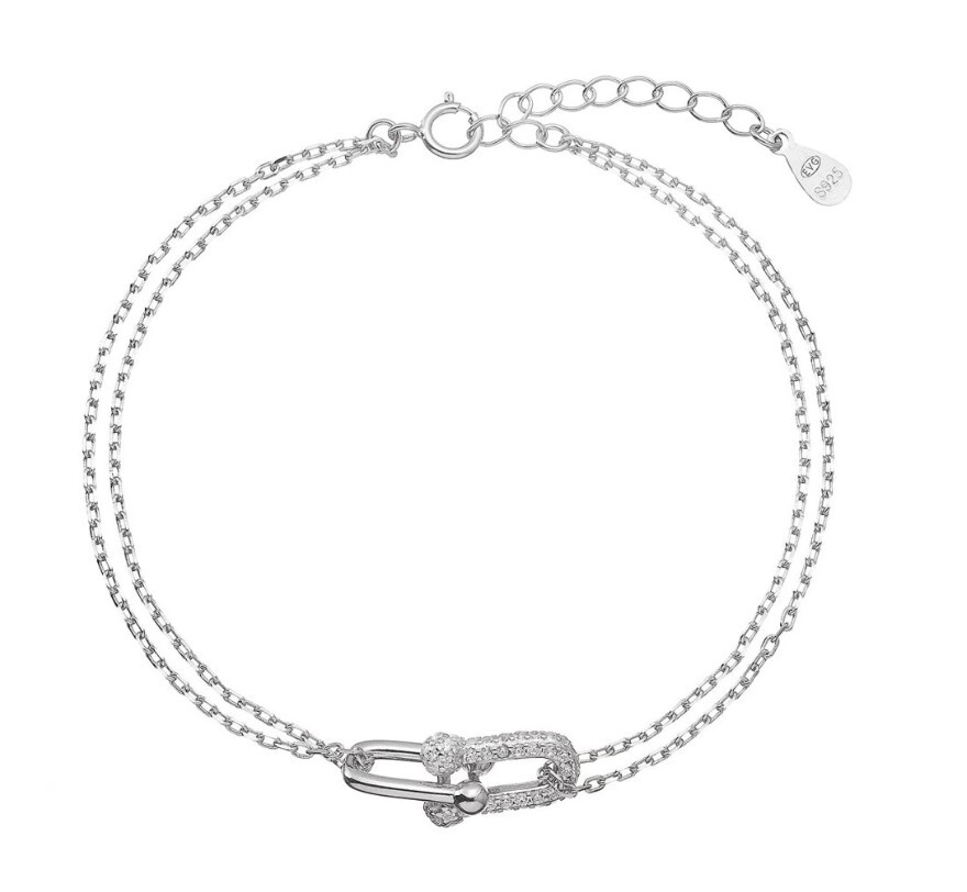 Evolution Group Strieborný dvojitý náramok so zirkónmi 13085.1