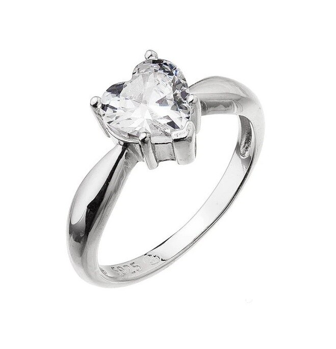 Evolution Group Nežný strieborný prsteň so zirkónom Srdce 15015.1 crystal 56 mm