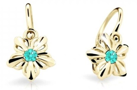Cutie Jewellery Detské kvietkové náušnice zo žltého zlata C2238-10-X-1 svetlo zelená