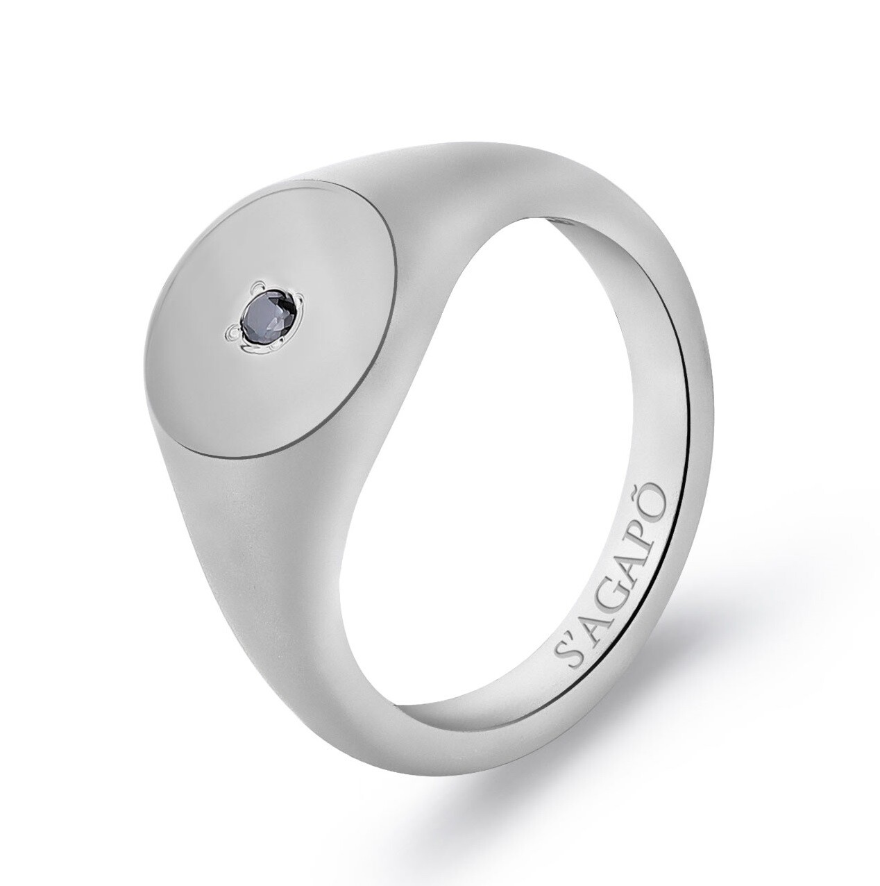 S'Agapõ Výrazný oceľový prsteň s čiernym zirkónom Tag Me Too STG31 55 mm