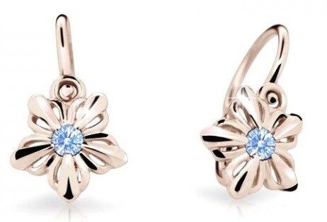 Cutie Jewellery Detské kvietkové náušnice z ružového zlata C2238-10-X-4 svetlo modrá