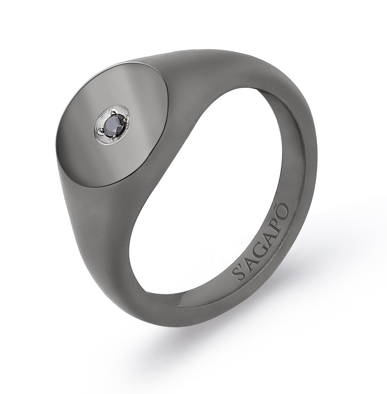 S'Agapõ Výrazný oceľový prsteň s čiernym zirkónom Tag Me Too STG32 55 mm