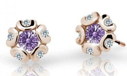 Cutie Jewellery Detské náušnice z ružového zlata C2178-30-X-4 fialová
