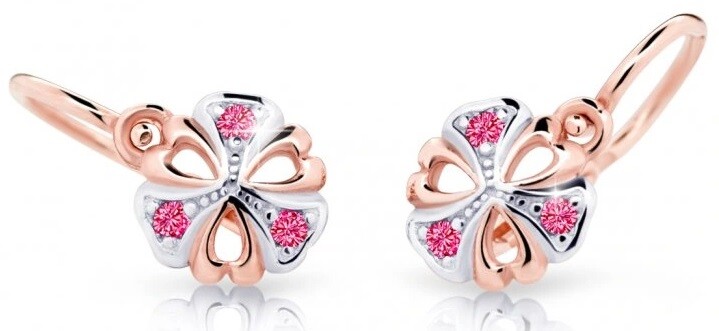 Cutie Jewellery Detské bicolor náušnice z ružového zlata C2230-10-X-4 fuchsiová