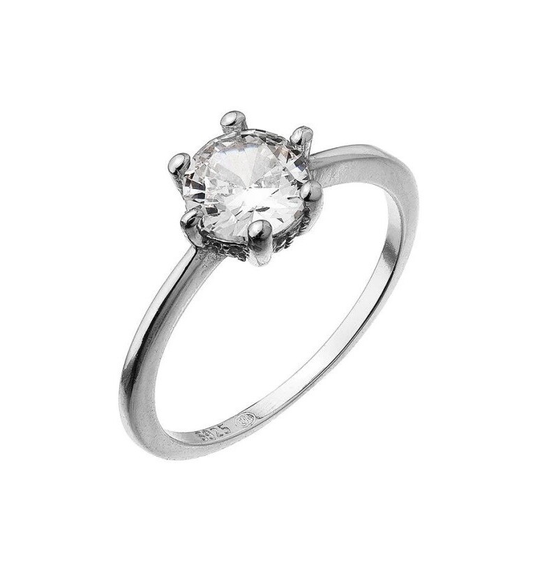 Evolution Group Strieborný zásnubný prsteň s čírym zirkónom 15013.1 crystal 60 mm