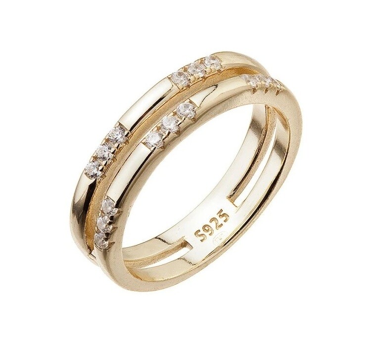 Evolution Group Dvojitý pozlátený prsteň so zirkónmi 15018.1 crystal 56 mm