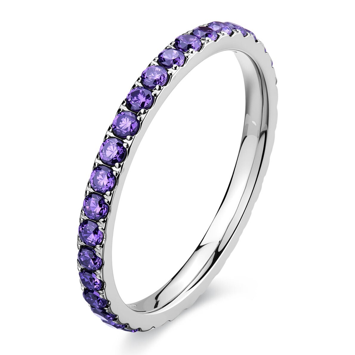 S'Agapõ Dámsky oceľový prsteň s fialovými zirkónmi Dazzly SDZ158 54 mm