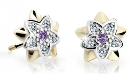 Cutie Jewellery Detské bicolor náušnice zo žltého zlata C2210-30-X-1 fialová