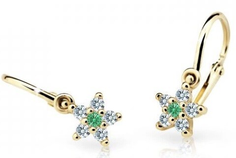 Cutie Jewellery Trblietavé detské náušnice zo žltého zlata C2118-10-X-1 zelená