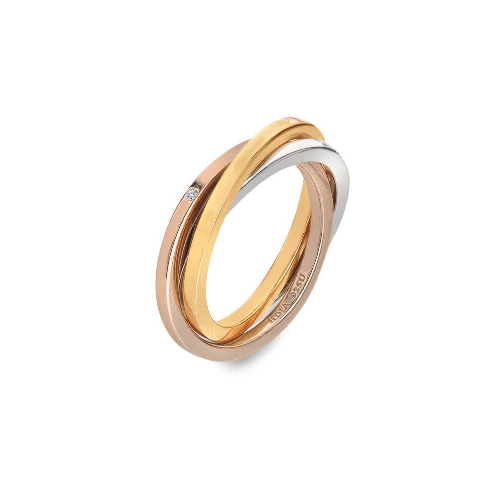 Hot Diamonds Trojitý pozlátený strieborný prsteň s pravým diamantom Trio DR297 51 mm