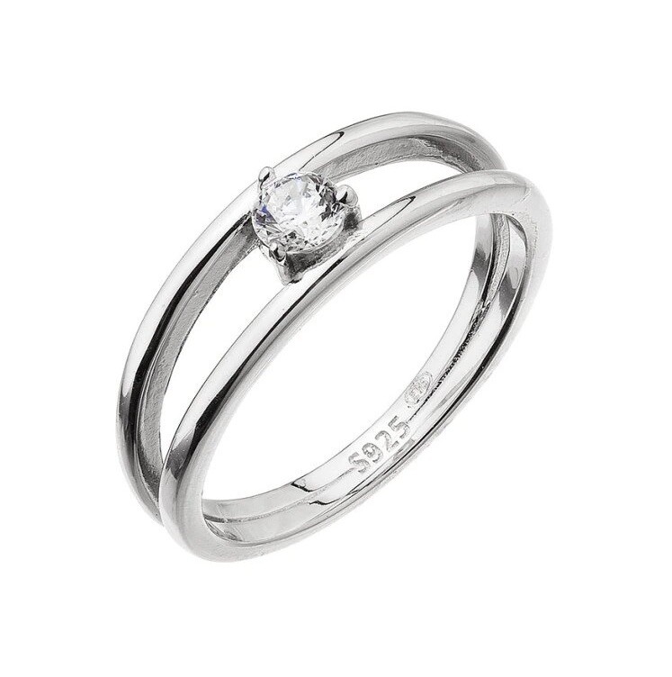 Evolution Group Rozdvojený strieborný prsteň s čírym zirkónom 15017.1 crystal 52 mm