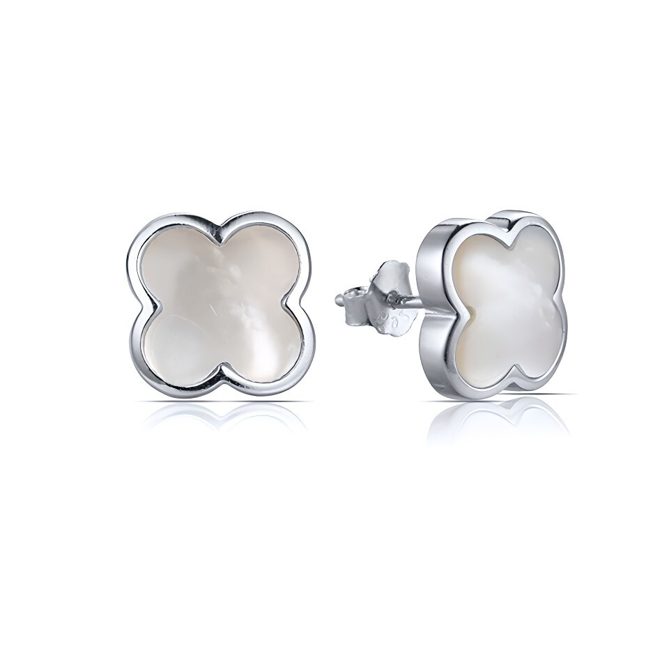 MOISS Strieborné náušnice s perleťou Štvorlístok E0002803
