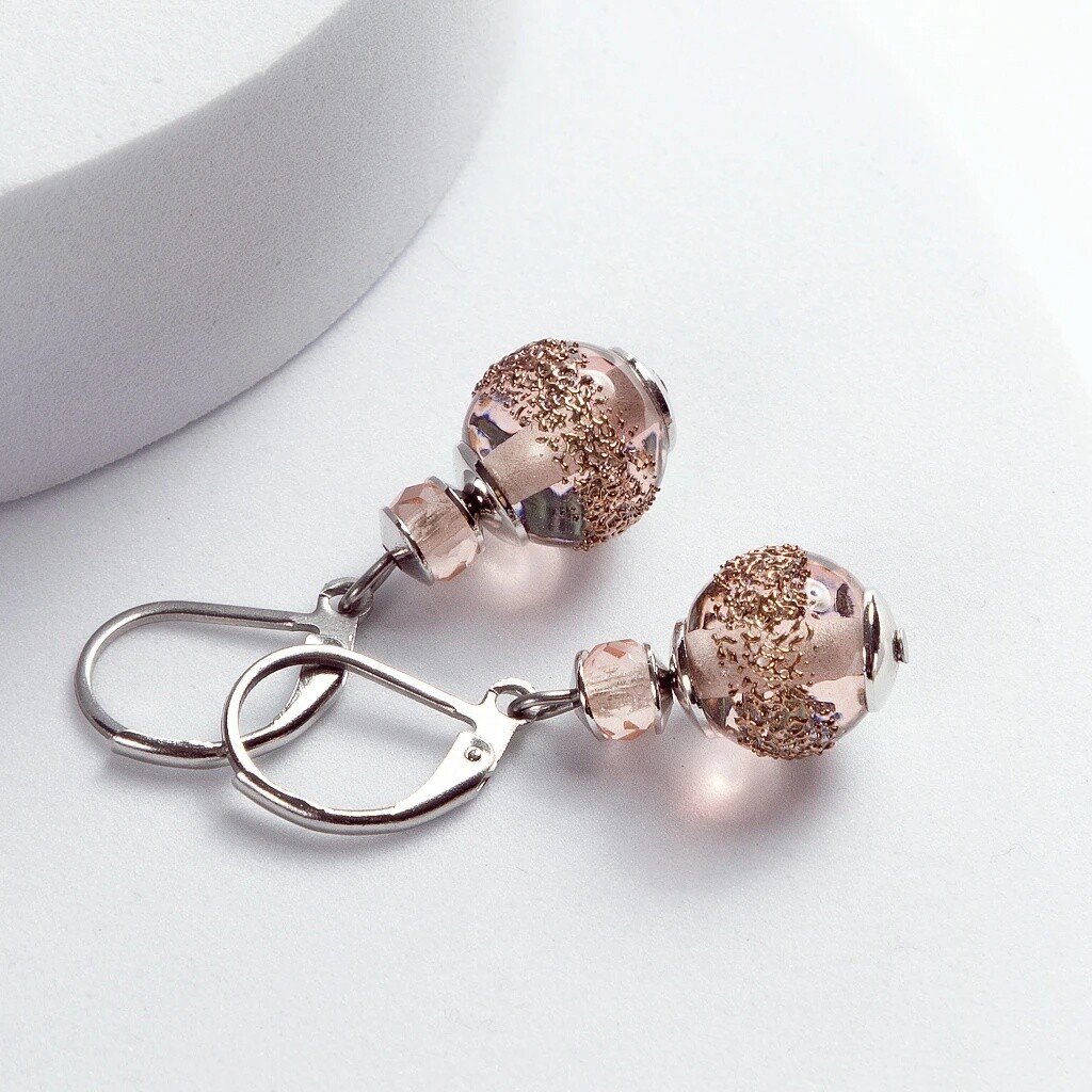 Lampglas Krásne náušnice Misty Earth s perlami Lampglas Timeless Beauty ETB16