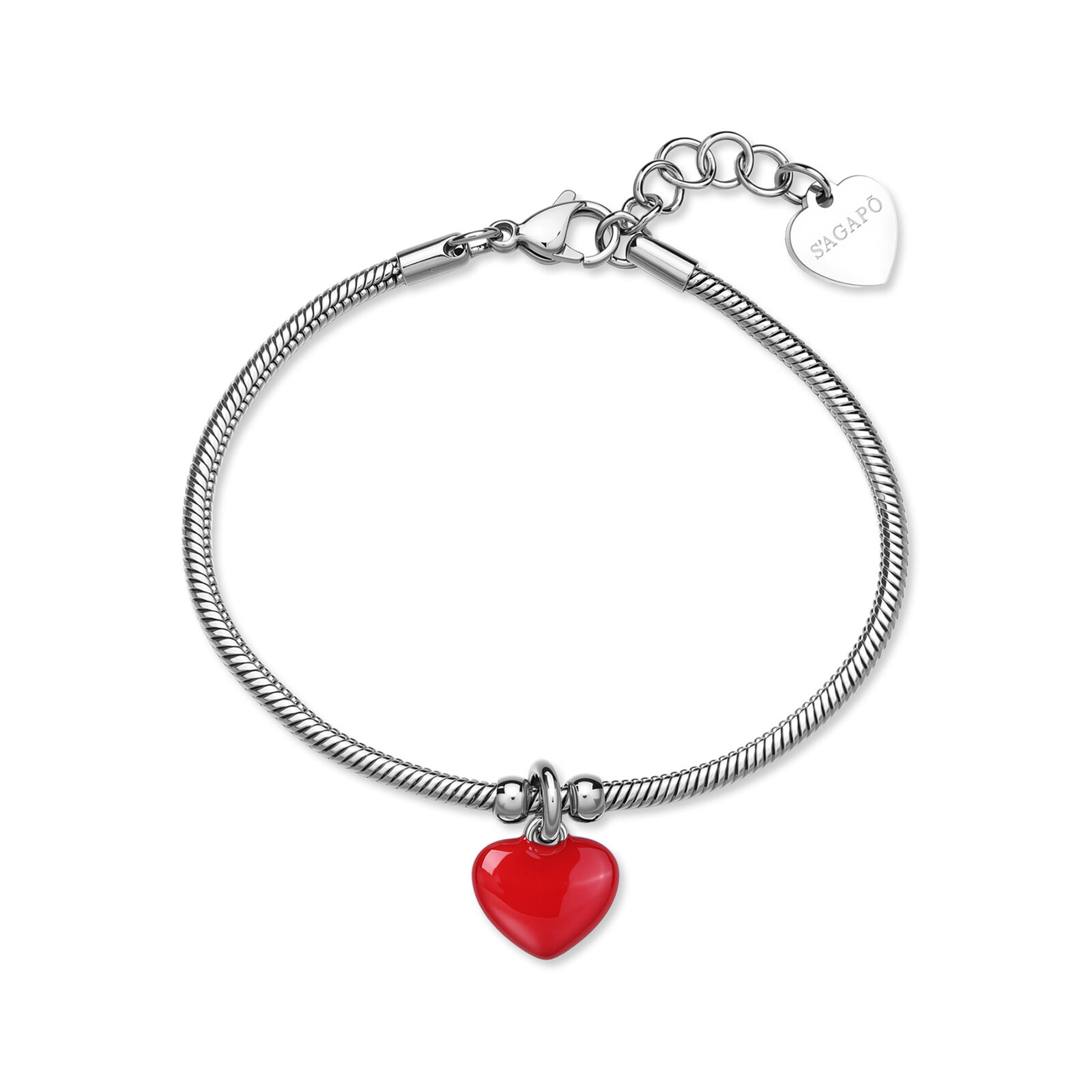 S'Agapõ Slušivý oceľový náramok s príveskom srdca Click SCK291