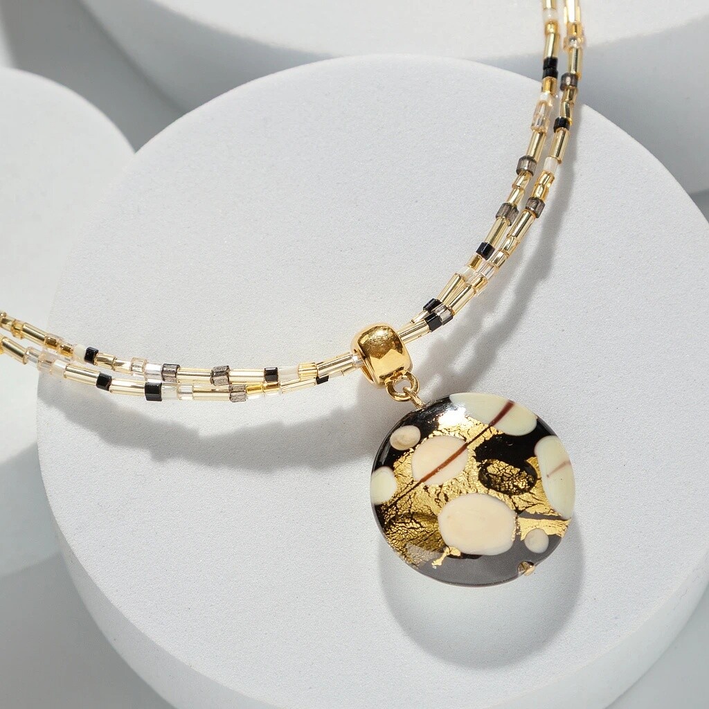 Lampglas Dvojitý náhrdelník Ivory Flame s 24-karátovým zlatom v perle Lampglas NP52